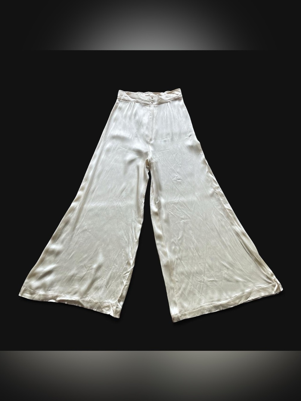 Vintage 70s Wide Leg Satin Trousers in Ivory